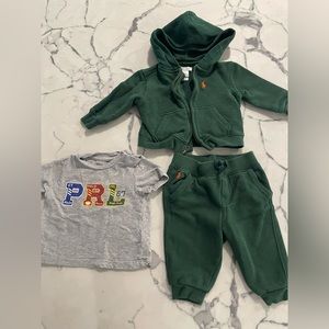Polo Ralph Lauren baby boy green sweatsuit with shirt